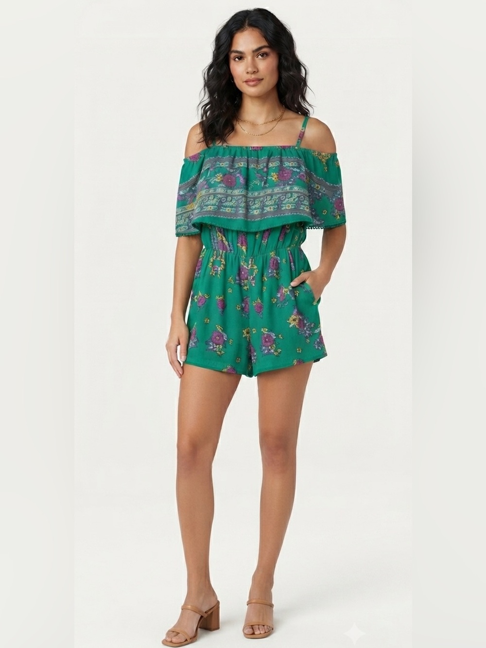 NWT Francesca’s | Miami Short Green Floral Romper – XS